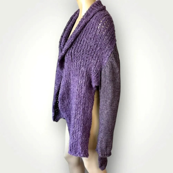 Helen Welsh Vintage Mohair Wool Blend High Side Slit Open Cardigan Size M Purple - Picture 3 of 16